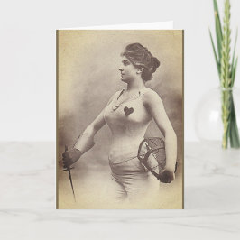 Cartão Vintage Woman Fencer Note Card