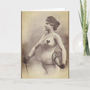 Cartão Vintage Woman Fencer Note Card