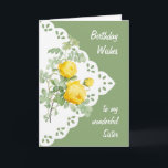 Cartão Vintage Yellow Rose Flower Sister<br><div class="desc">Vintage Yellow Rose Flower para seu aniversário da irmã</div>
