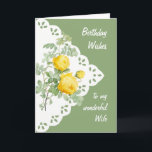 Cartão Vintage Yellow Rose Flower Wife<br><div class="desc">Vintage Yellow Rose Flower para o aniversário da sua esposa</div>