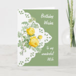 Cartão Vintage Yellow Rose Flower Wife<br><div class="desc">Vintage Yellow Rose Flower para o aniversário da sua esposa</div>