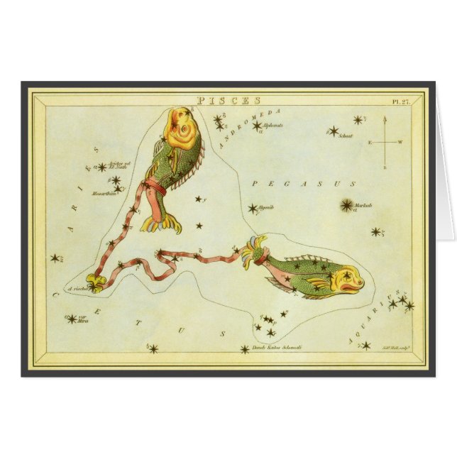 Cartão Vintage Zodiac Astrologia Peixes Constelação de Pe (Frente Horizontal)
