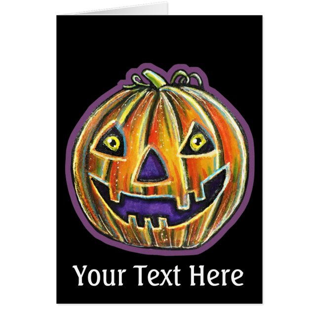 Cartão VintageHalloweeniesFallnGrinningPumpkinLarge (Frente)