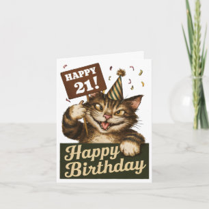 Cartão vintagem de gato engraçado fofo aniversário de 21 