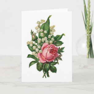 Cartão Vintge Pink Rose & Lily of the Valley,