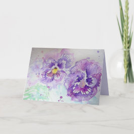 Cartão Violas Roxos Pansy Watercolor Art Birthday Card