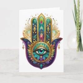 Cartão Violet Green Gold Petals Hamsa Turquoise Third Eye