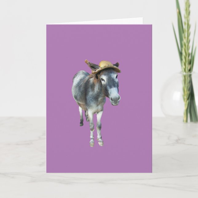 Cartão Violet the Donkey in Straw Hat with Flowers (Frente)