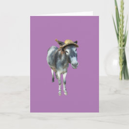 Cartão Violet the Donkey in Straw Hat with Flowers