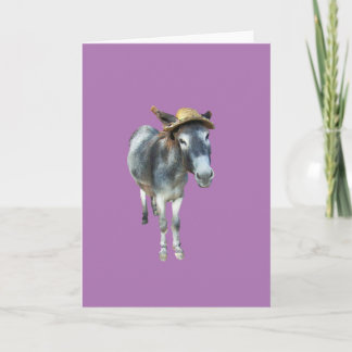 Cartão Violet the Donkey in Straw Hat with Flowers