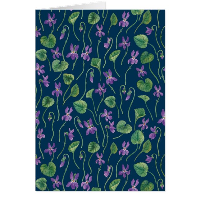 Cartão Violetas aquarela em azul (Frente)