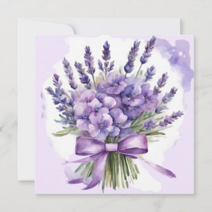 Cartão Violetas e Flores de Lavanda Aquarela