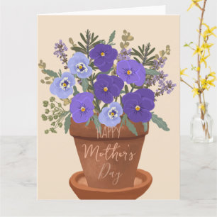 Cartão Violetas Roxas em um Vaso – Arranjo Floral do Dia