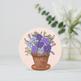 Cartão Violetas Roxas em um Vaso – Presente Floral do Dia