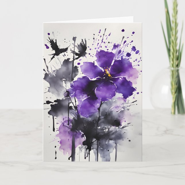 Cartão Violetta - Flores aquarela (Frente)