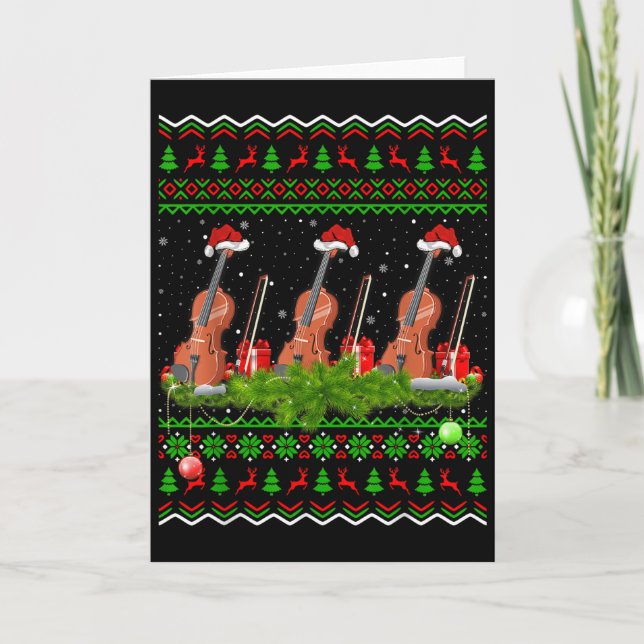 Cartão Violin Music Lover Xmas Gift Ugly Christmas Violin (Frente)
