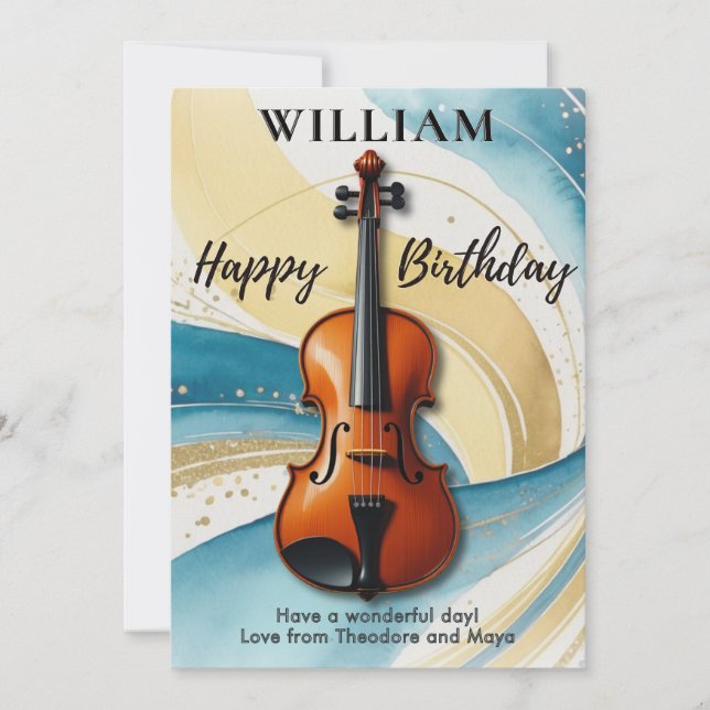 Cartão Violin Watercolor Swirls Música Themed Birthday (Frente)