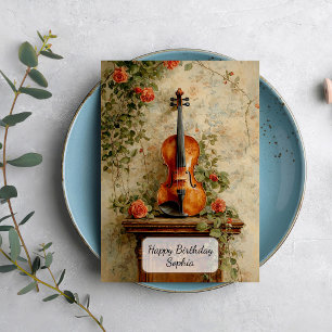 Cartão Violino Antigo com Rosas