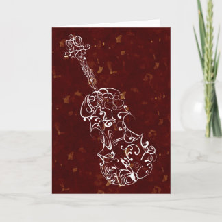 Cartão Violino de Linha Branca Desenho em Fundo Vermelho