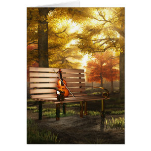 Cartão Violino no parque outonal