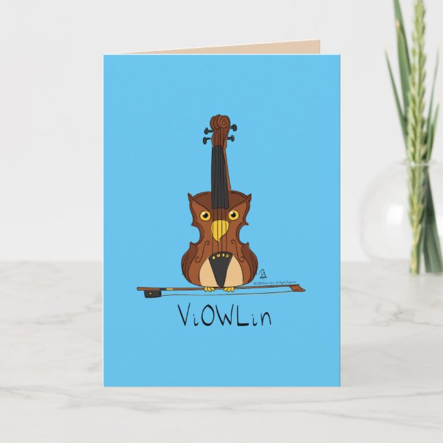 Cartão ViOWLin Funny Violin Owl Music Greeting Card (Frente)