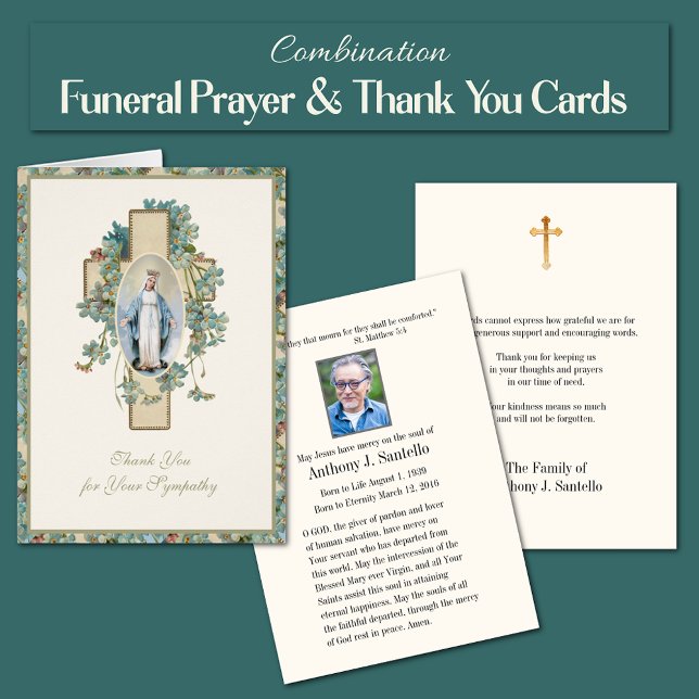 Cartão Virgem Abençoada Maria Condolência Funeral Religio (Combination Blessed Virgin Mary, Our Lady of Grace, Funeral Memorial Prayer and Thank You Cards)
