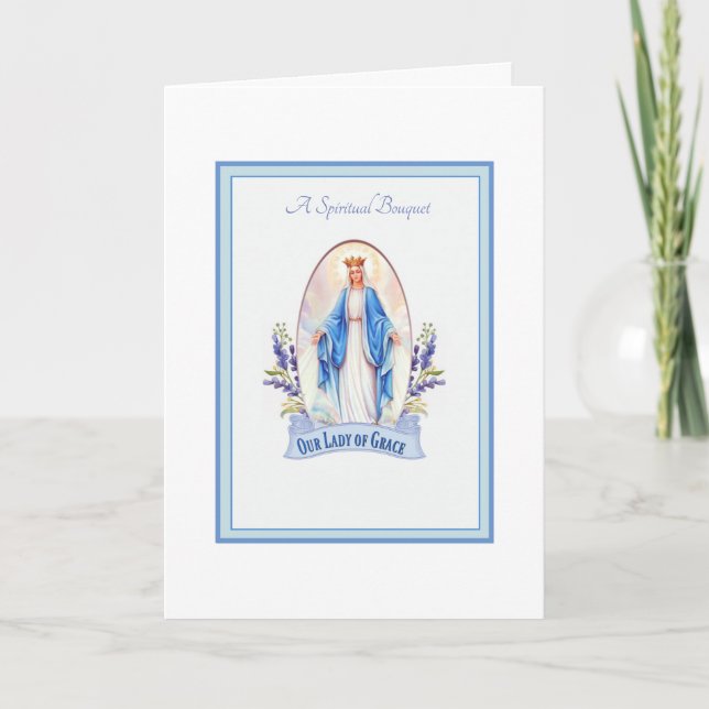 Cartão Virgem Abençoada Maria Orações Buquês Espiritais (Frente)