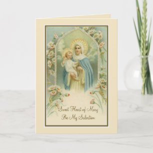 Cartão Virgem Abençoada Mary Bebê Jesus Santa Flores Rosá