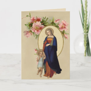 Cartão Virgem Abençoada Religiosa Mary Jesus Floral