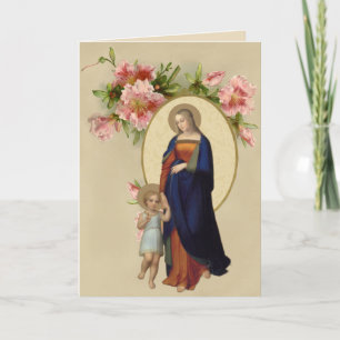 Cartão Virgem Abençoada Religiosa Mary Jesus Floral