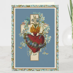Cartão Virgem Cardíaca Imaculada Mary Floral Cross
