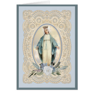 Cartão Virgem Católica Mary Rosas de Poemas Religiosos