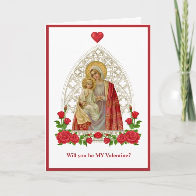 Cartão Virgem Católica Mary Rosas Religiosos Jesus (Frente)
