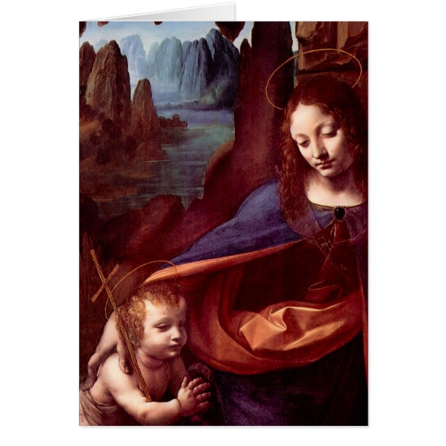 Cartão Virgem das Rochas de Leonardo da Vinci (Frente)