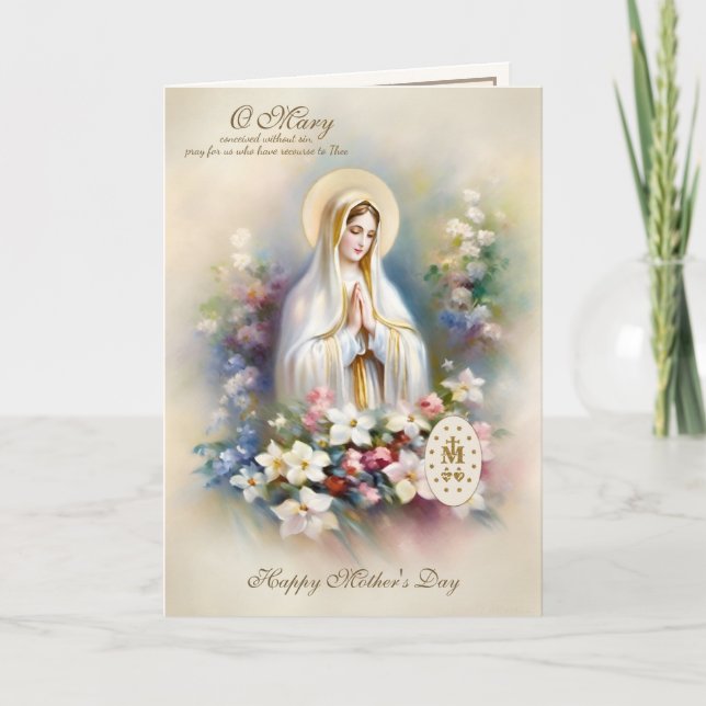 Cartão Virgem Dia de as mães Religiosa Mary Floral (Frente)
