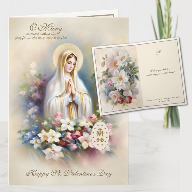 Cartão Virgem Dia de os namorados Religiosa Mary Floral (St. Valentines Traditional Catholic Religious Blessed Virgin Mary Cards)