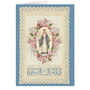 Cartão Virgem Maria Católica Renda Floral Religiosa