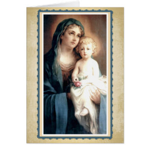 Cartão Virgem Maria com criança Jesus que guardara o rosa