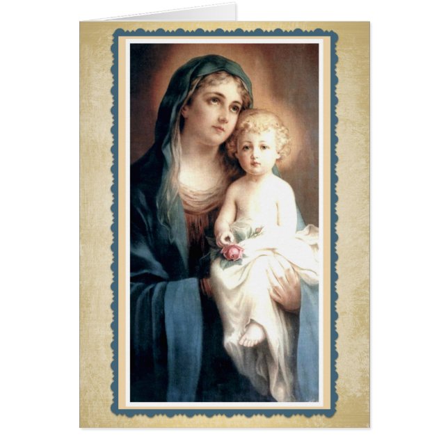 Cartão Virgem Maria com criança Jesus que guardara o rosa (Frente)