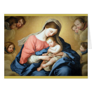 Cartão Virgem Maria de Sassoferrato e Jesus Cristo da