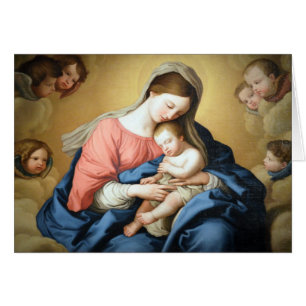 Cartão Virgem Maria de Sassoferrato e Jesus Cristo da