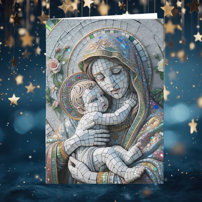 Cartão Virgem Maria e Jesus Bebê | Estátua do Mosaico (Criador carregado)