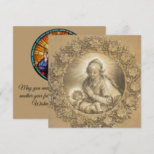 Cartão Virgem Maria e Jesus Religioso Ano Novo Vintage