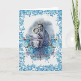 Cartão Virgem Maria Floral Católica Vintage Religiosa