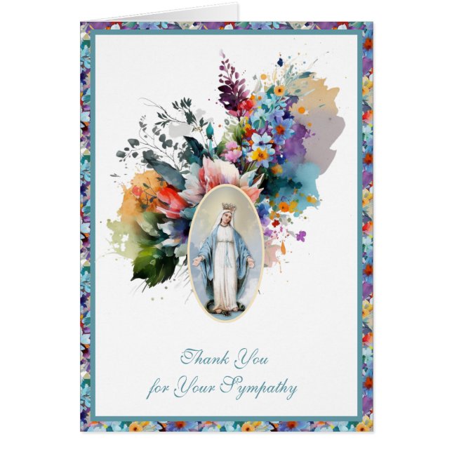Cartão Virgem Maria Floral Condolências Religiosas Funera (Frente)
