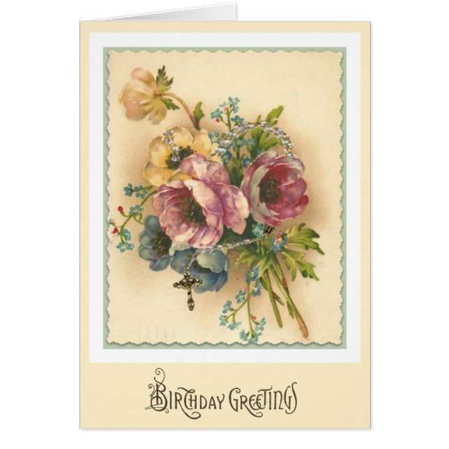 Cartão Virgem Maria Floral Rosário Nascimento Religioso (Frente)