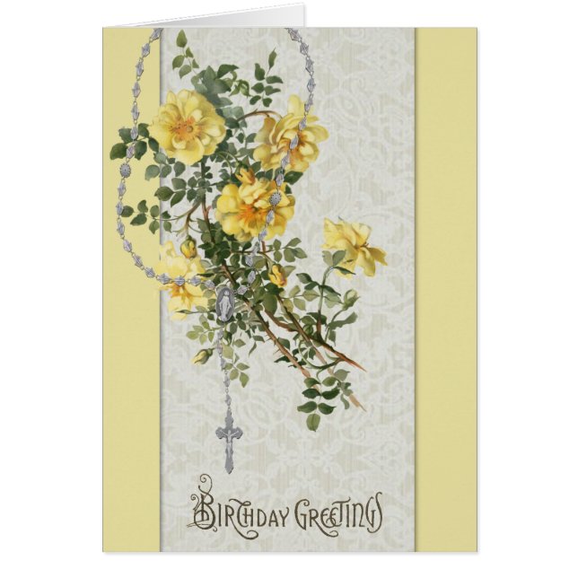 Cartão Virgem Maria Floral Rosário Nascimento Religioso (Frente)