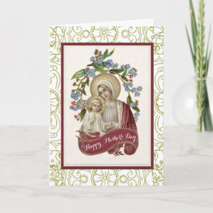 Cartão Virgem Maria Jesus Dia das Mães Vintage