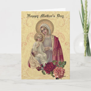 Cartão Virgem Maria Jesus Dia das Mães Vintage