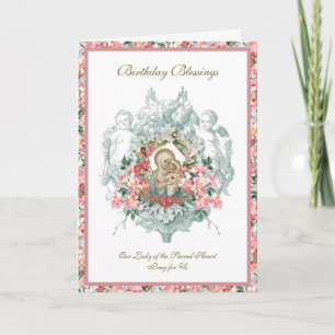 Cartão Virgem Maria Jesus Floral Vintage Sagrado Coração